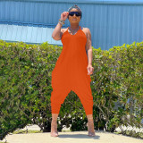 Solid color harem pants type irregular loose jumpsuit HY5229