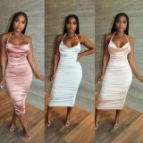 Halter pleated halter dress HY5230