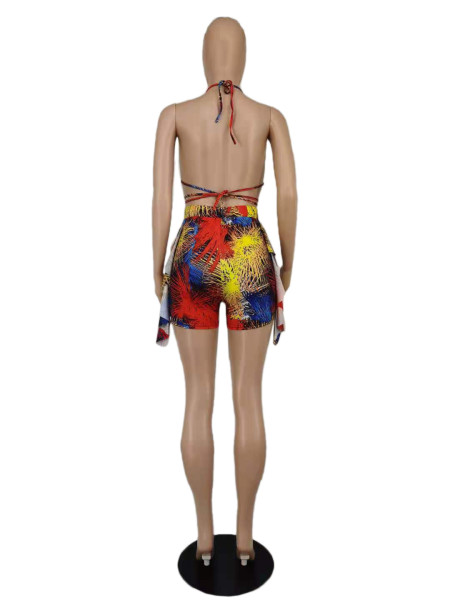 Fashion leisure two-piece bikini swimsuit with printed wood ears A5073