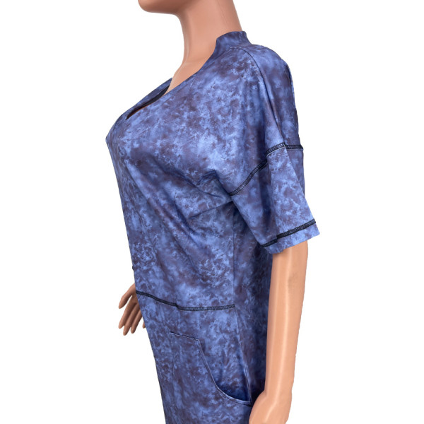 V-neck Printed Denim Pocket Jumpsuit Shorts HY5223