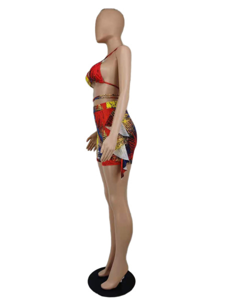 Fashion leisure two-piece bikini swimsuit with printed wood ears A5073