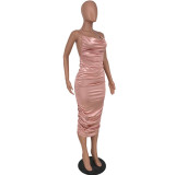 Halter pleated halter dress HY5230
