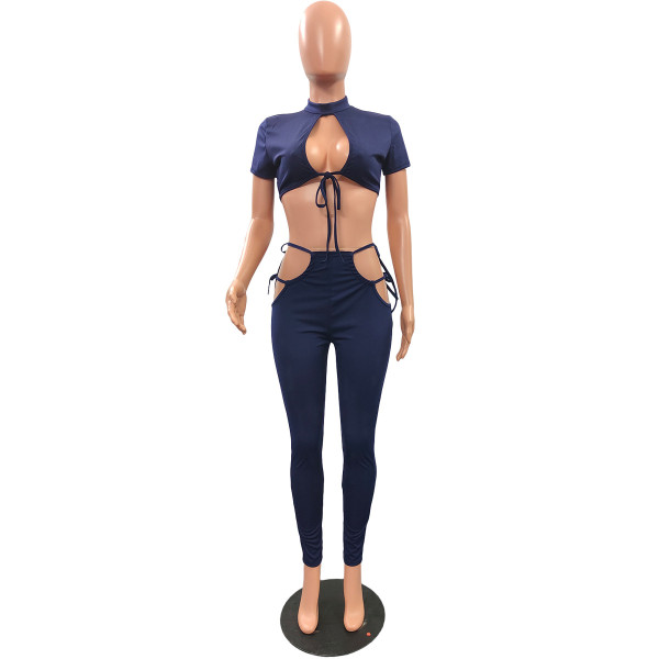 Two-piece short-sleeved trousers with straps and waist N6020