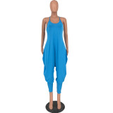 Solid color harem pants type irregular loose jumpsuit HY5229