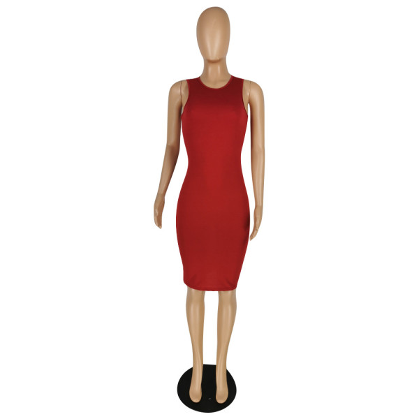 Pure color high elastic casual fashion sleeveless dress B754