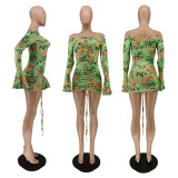 Summer Fashion Print Elastic Flare Sleeve Dress BC3024