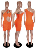 Solid color drawstring sleeveless fashionable sexy hollow dress XM1076