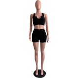 V-neck tank top sleeveless shorts solid color suit L744