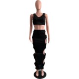 Sleeveless V-neck Vest Hollow Skirt Set L743