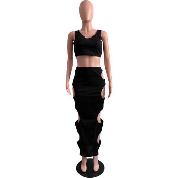Sleeveless V-neck Vest Hollow Skirt Set L743