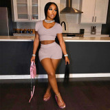 Fashion solid color V-neck casual two-piece suit XM1198