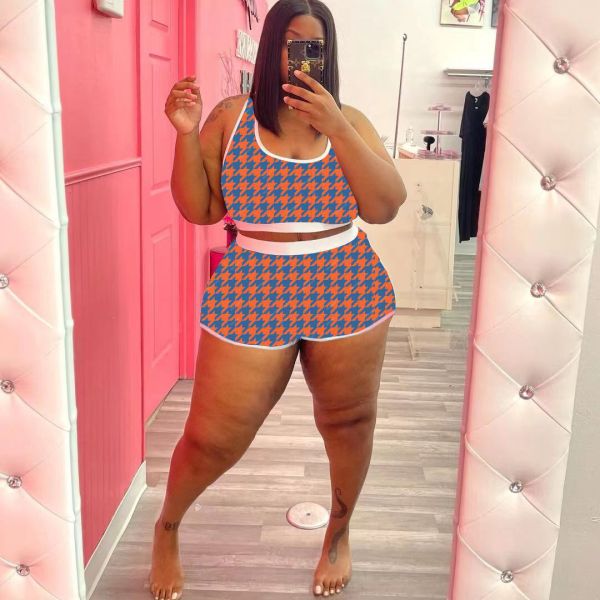 Plus size women's clothing Houndstooth print two-piece suit XM1196
