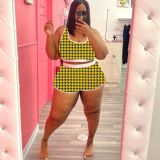 Plus size women's clothing Houndstooth print two-piece suit XM1196