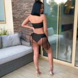 Solid color sexy tassel 2 piece swimsuit OMM1105