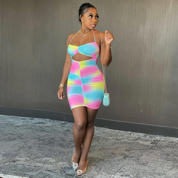 Printed pleated dress L8168