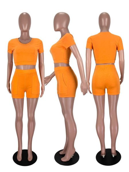 Fashion solid color V-neck casual two-piece suit XM1198