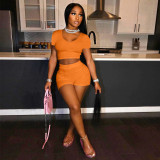 Fashion solid color V-neck casual two-piece suit XM1198