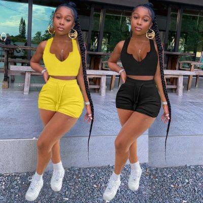 V-neck tank top sleeveless shorts solid color suit L744