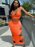 Sleeveless V-neck Vest Hollow Skirt Set L743