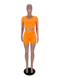 Fashion solid color V-neck casual two-piece suit XM1198