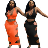 Sleeveless V-neck Vest Hollow Skirt Set L743