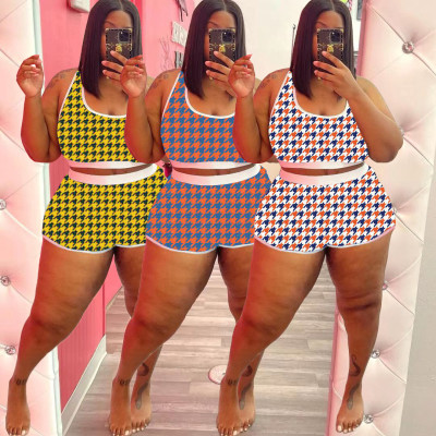 Plus size women's clothing Houndstooth print two-piece suit XM1196
