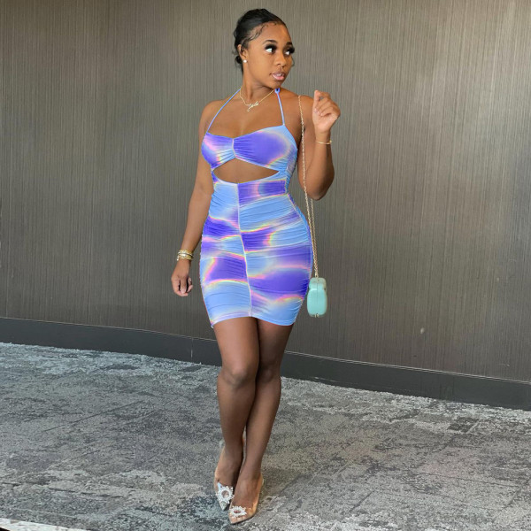 Printed pleated dress L8168