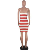 Sexy national flag print wrapped chest striped dress LD98052