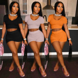 Fashion solid color V-neck casual two-piece suit XM1198