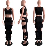 Sleeveless V-neck Vest Hollow Skirt Set L743