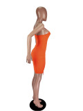 Solid color drawstring sleeveless fashionable sexy hollow dress XM1076