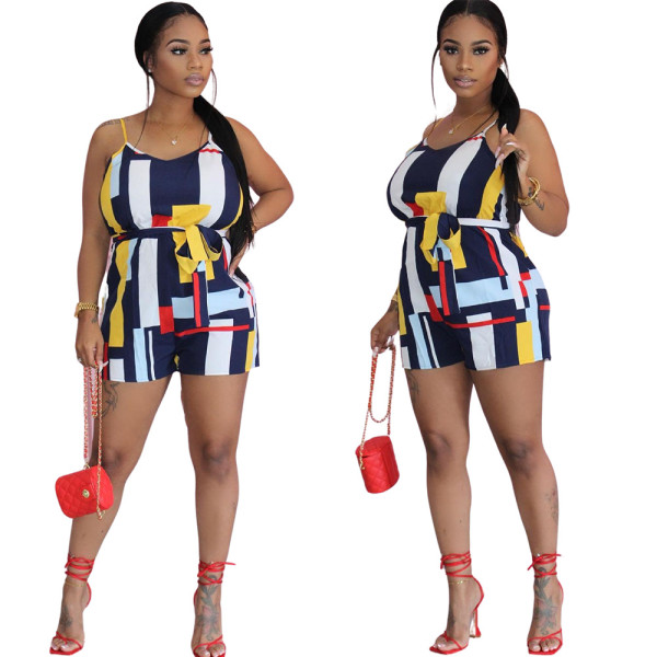Fashion sexy hit color print jumpsuit LY9309