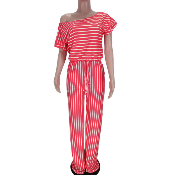 Sexy women's loose printed striped jumpsuit cl6042
