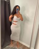 Sexy fashion hollow split-layer sling cotton dress LY9300