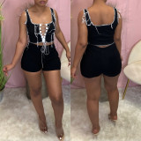 Ladies hollow strap solid color two-piece suit LL6328