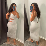 Sexy fashion hollow split-layer sling cotton dress LY9300