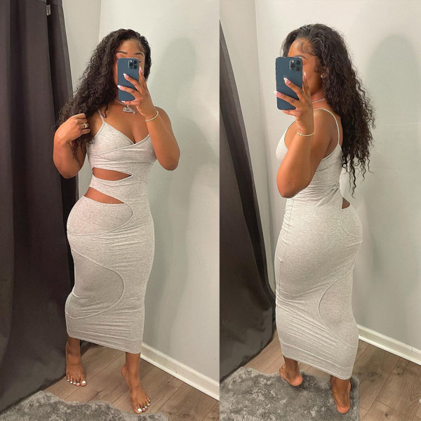 Sexy fashion hollow split-layer sling cotton dress LY9300