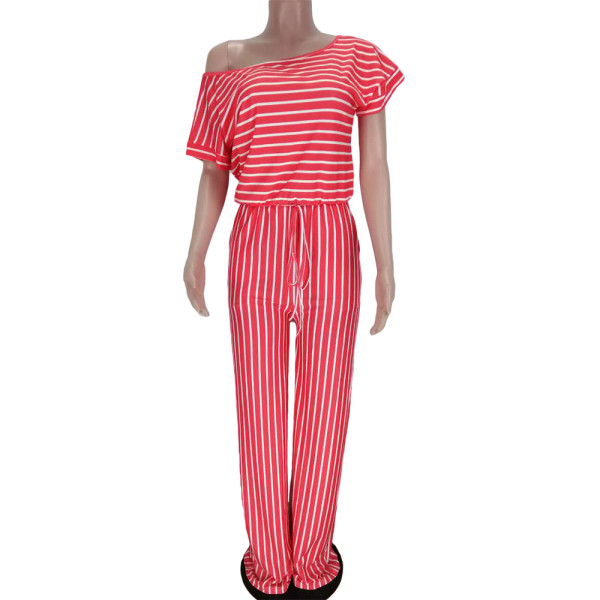 Sexy women's loose printed striped jumpsuit cl6042