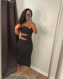 Sexy fashion hollow split-layer sling cotton dress LY9300