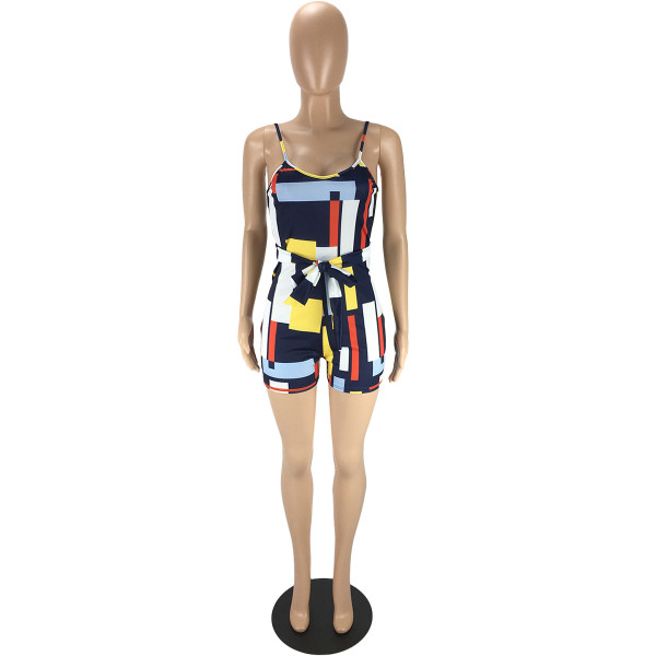 Fashion sexy hit color print jumpsuit LY9309