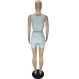 Solid color vest shorts suit LL6333