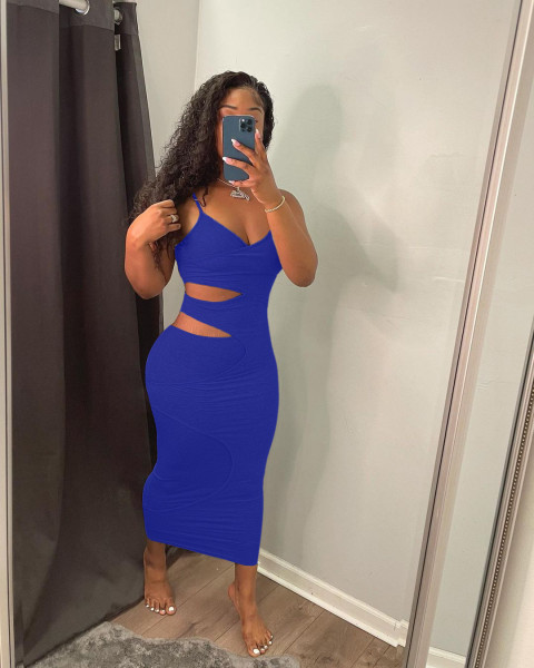 Sexy fashion hollow split-layer sling cotton dress LY9300