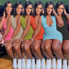 Casual sexy printed zipper tight dress cl6098