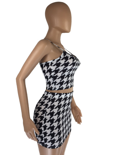 Houndstooth suspender skirt suit LM8229
