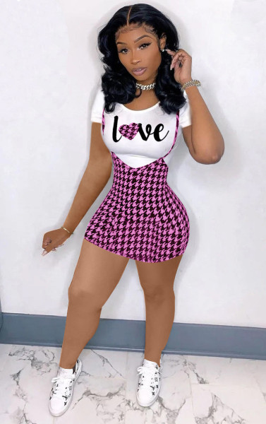 Women's letter houndstooth skirt suit two-piece suit S168