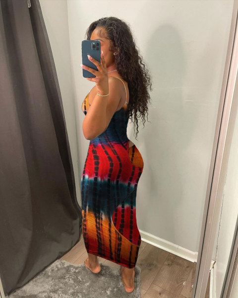 Sexy fashionable hollow stained printed cotton dress LY9304