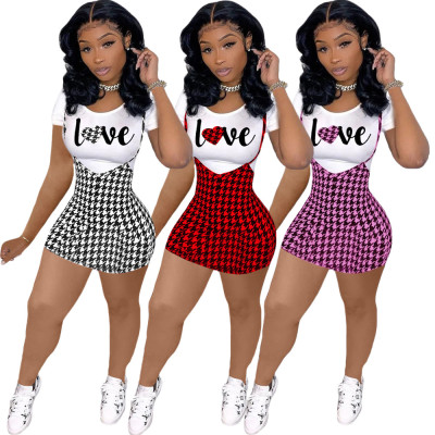 Women's letter houndstooth skirt suit two-piece suit S168