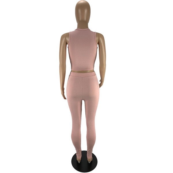 Sexy fashion solid color pit strip two-piece suit LY9310