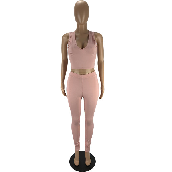 Sexy fashion solid color pit strip two-piece suit LY9310