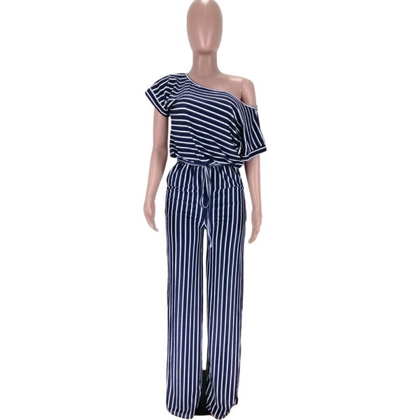 Sexy women's loose printed striped jumpsuit cl6042